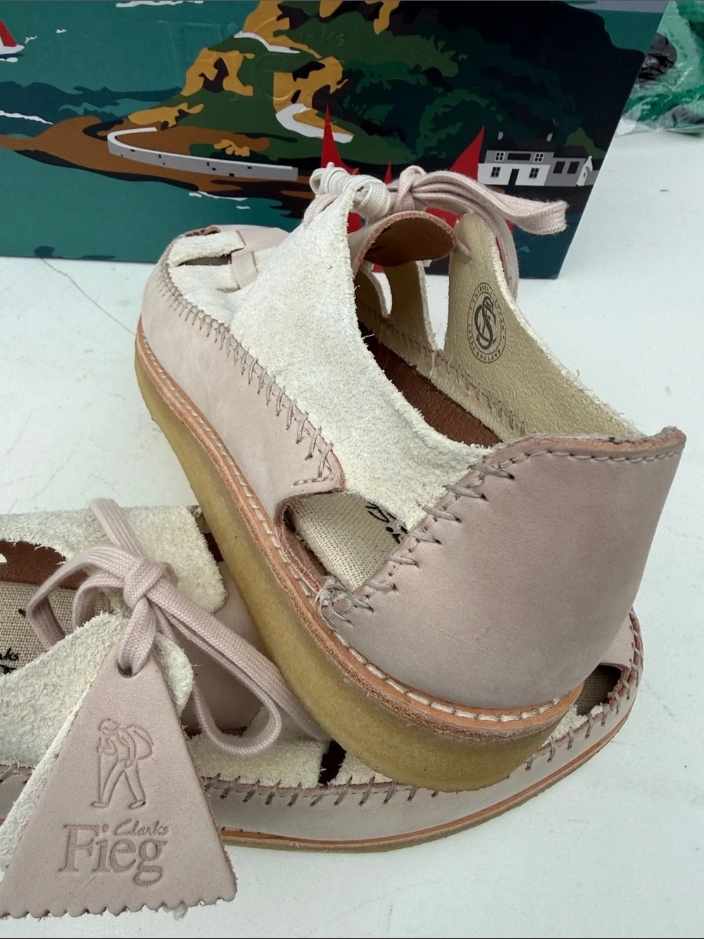 Men’s KITH/CLARKS  Lace-Up Woven Leather Sandals - Pale ROSE / Cream